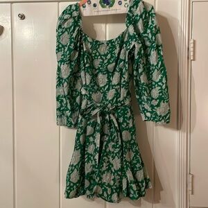 Mille Anais Size L Green and White Floral Dress
